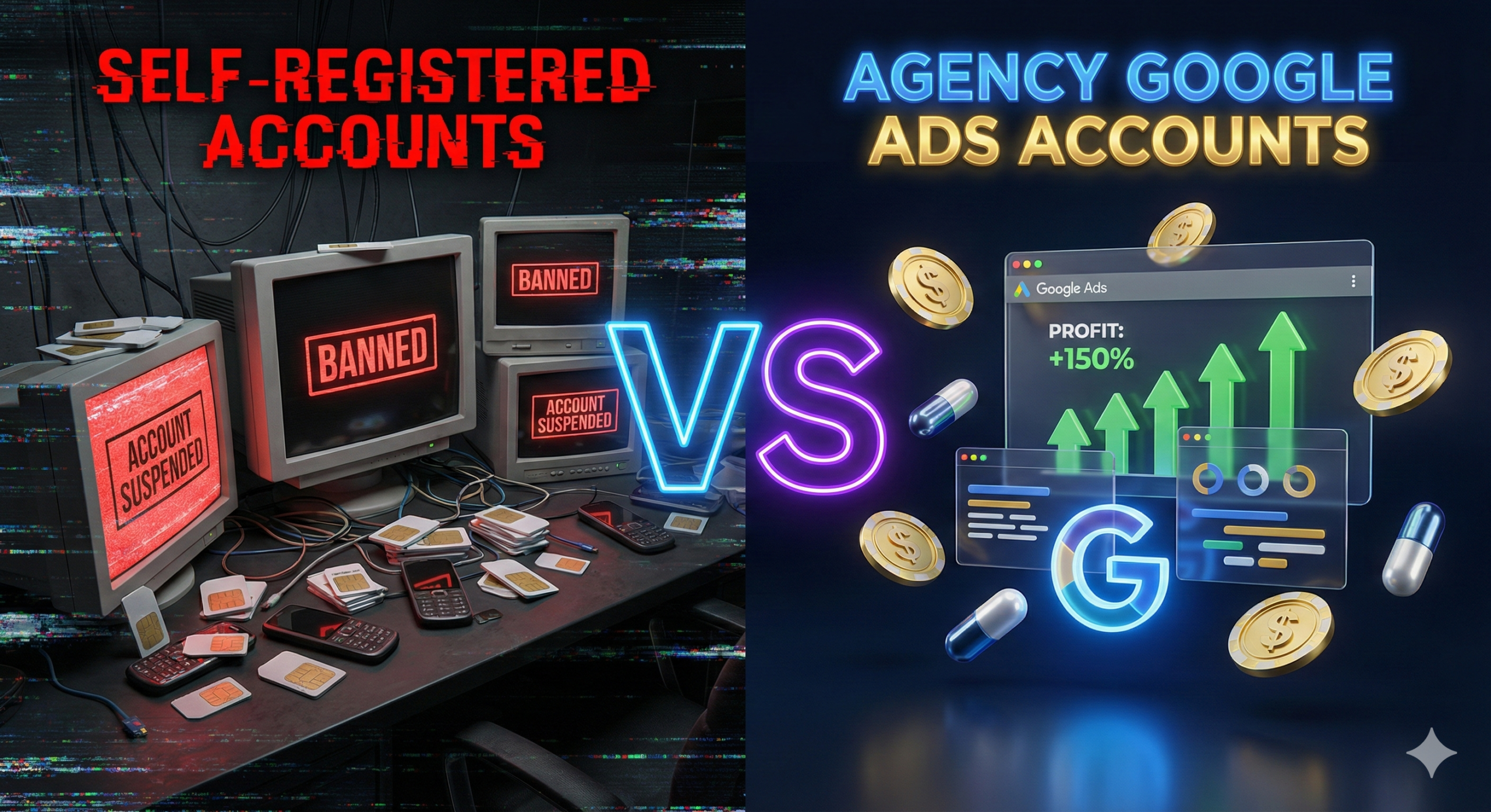 Google Ads агентские аккаунты vs самореги