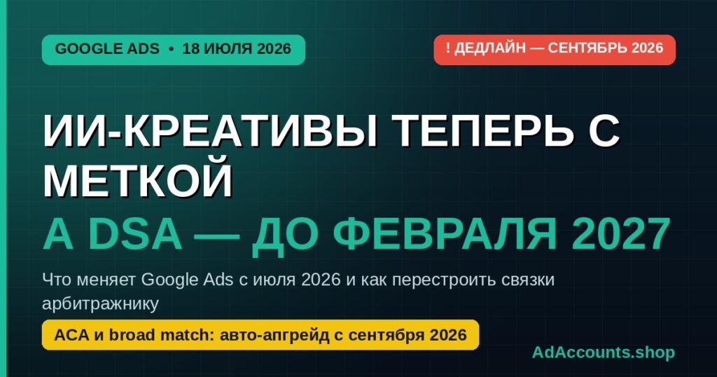 Google Ads маркировка ИИ-креативов и отключение DSA в 2026 — обложка