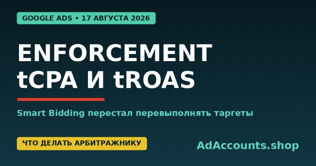 Обложка: Enforcement tCPA и tROAS в Google Ads с 17 августа 2026 — Smart Bidding перестал перевыполнять таргеты