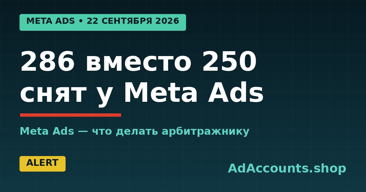 Meta Ads: 286 объявлений вместо лимита 250 на странице, снят 22 сентября 2026 — что делать арбитражнику